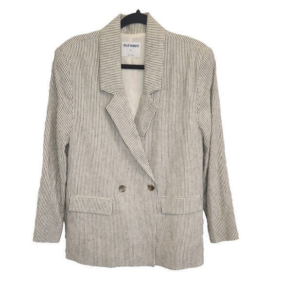 Old Navy Jackets & Blazers - Old Navy Blazer Blue Stripe Linen Blend Medium Double‎ Breasted Nautical NWT